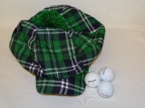SET OF 3 GOLF BALLS AND GREEN IRISH HAT. ITEM IS SOLD AS IS WHERE IS WITH NO GUARANTEES OR WARRANTY,