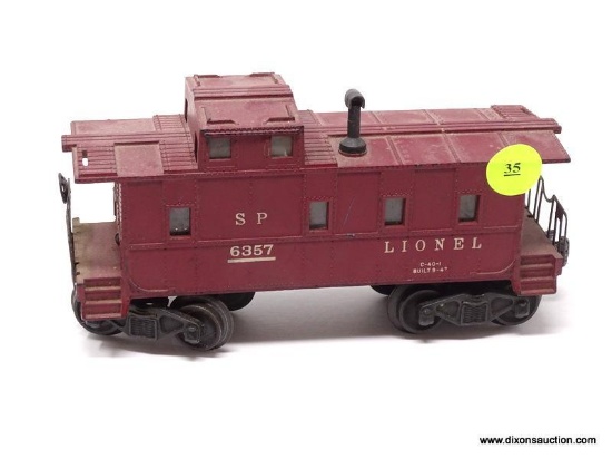 HO-GUAGE LIONEL CABOOSE NO. 6357. MEASURES 7 IN LONG. ITEM IS SOLD AS IS WHERE IS WITH NO WARRANTY