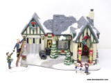 ST NICHOLAS SQUARE GAS STATION CHRISTMAS VILLAGE BUILDING WITH EXTRA FIGURINES OF A MAN CLIMBING A