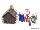 LOT OF ASSORTED ITEMS TO INCLUDE A SALVATION ARMY FIGURINE, A LAMP POST FIGURINE, A LOG CABIN