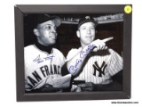 WILLIE MAYS AND MICKEY MANTLE SIGNED PHOTOGRAPH WITH FRAME (NEEDS REPAIR). HAS COA INSIDE THE BACK.