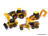 LOT OF 4 ERTL CONSTRUCTION TOYS IN YELLOW AND BLACK. LARGEST MEASURES 5 IN LONG. ITEM IS SOLD AS IS