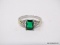 .925 STERLING SILVER LADIES 1 1/2 CT CHATAM EMERALD COCKTAIL RING. SIZE 8.