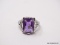 .925 STERLING SILVER LADIES 3 CT AMETHYST FILIGREE RING. SIZE 8.