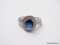.925 STERLING SILVER LADIES 1 1/2 CT SAPPHIRE COCKTAIL RING. SIZE 8.