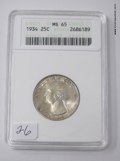 1934-P WASHINGTON QUARTER-ANACS MS 65