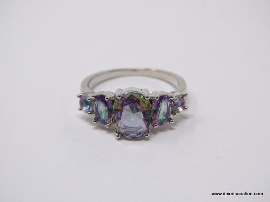 .925 STERLING SILVER LADIES 3 CT MYSTIC TOPAZ RING. SIZE 8.