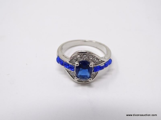 .925 STERLING SILVER LADIES 2 CT SAPPHIRE RING. SIZE 8.