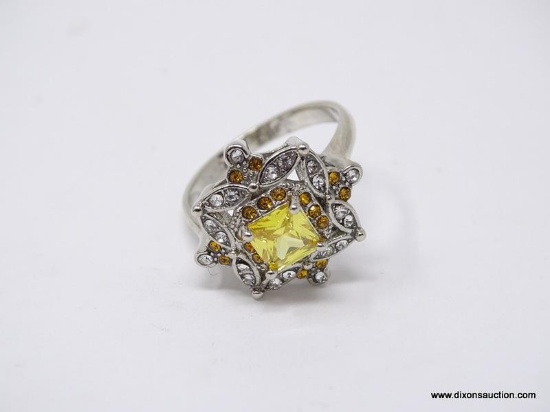 .925 STERLING SILVER LADIES 1 CT CITRINE RING. SIZE 9.