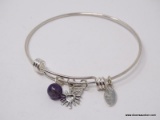 .925 STERLING SILVER LADIES CHARM BANGLE BRACELET; WEIGHS 11.8 GM