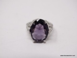 .925 STERLING SILVER LADIES 6 CT AMETHYST FILIGREE RING SIZE 8 1/2