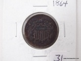 1864 TWO CENT PIECE. FINE-VERY FINE.