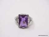 .925 STERLING SILVER LADIES 3 CT AMETHYST FILIGREE RING. SIZE 8.