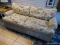 (R1) SAMUEL FREDERICK FINE FURNITURE CO. FLORAL UPHOLSTERED 3 CUSHION SOFA WITH LABEL. MEASURES 80