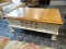 (R1) OAK AND WHITE PAINTED SINGLE DRAWER AND DOUBLE LIFT TOP COFFEE TABLE WITH INTERIOR STORAGE.