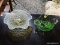 (R2) 3 PIECE LOT TO INCLUDE A VASELINE GLASS FOOTED BOWL, A URANIUM GLASS DOUBLE HANDLED BOWL, AND A