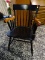 (R2) THE GEORGIA INSTITUE OF TECHNOLOGY BLACK AND NATURAL WOOD FINISH ARM CHAIR WITH PLANK BOTTOM