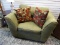 (R2) GREEN OVERSIZE LIVING ROOM CHAIR WITH REMOVABLE BACK AND SEAT CUSHIONS. INCLUDES 2 DECORATIVE