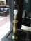 (R1) BRASS LAMP WITH HARP AND BRASS SPHERICAL FINIAL. ITEM IS SOLD AS IS WHERE IS WITH NO WARRANTY