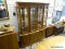 (R1) JAMESTOWN STERLING FURNITURE CO. SOLID OAK 2 PIECE CHINA CABINET WITH 3 INTERIOR GLASS SHELVES