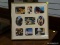 (R1) COLLAGE STYLE PHOTO FRAME WITH BRASS EDGING. MEASURES 14 IN X 14 IN. ITEM IS SOLD AS IS, WHERE