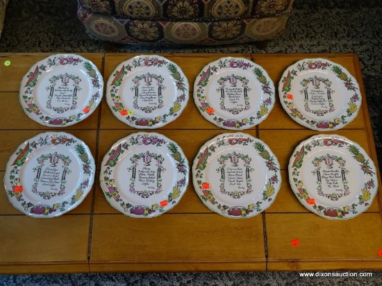 (R1) SET OF 8 MENU THEMED PLATES (1 FOR EVERYDAY OF THE WEEK AND 1 FOR A HOLIDAY) WITH FOOD THEMED