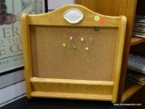 (R1) PFALZGRAFF CRAFTED OAK NOTICE BOARD WITH CORK BACKING AND THUMBTACKS. INCLUDES A MERCHANTS TIRE