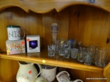 (R1) ASSORTED LOT TO INCLUDE SHOTGLASSES, A BEER GLASS, A CLASSIC SERIES HOLIDAY ORNAMENT, DISNEY