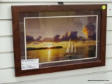 (R2) FRAMED SHIP PHOTOGRAPH OF A SAILING SHIP OUT AT SEA BY BILL CORBIN. IS IN A MAHOGANY FRAME AND