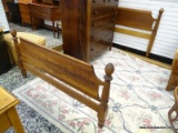 (R2) FULL SIZE BED FRAME WITH WOODEN RAILS AND ACORN STYLE FINIALS. ITEM IS SOLD AS IS WHERE IS WITH