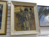 (R2) FRAMED PRINT ON BOARD OF A TRIO OF MILITARY OFFICERS FROM DIFFERENT NATIONS. IS IN A DISTRESSED