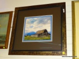 (R2) FRAMED BARN SCENE PHOTOGRAPH WITH TRIPLE MATTING. IS IN A GOLD AND BLACK TONED FRAME AND