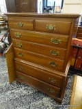 (R2) ETHAN ALLEN 7 DRAWER CHEST ON CHEST (IS 1 PIECE). MEASURES 35 IN X 21 IN X 52 IN. ITEM IS SOLD