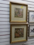 (R2) PAIR OF FRAMED TAPESTRIES (1 IS OF A BOY PLAYING BAGPIPES, A GIRL ON A SWING, AND A WOMAN