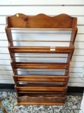 (R2) PINE WALL HANGING SHELVING UNIT. MEASURES 23 IN X 4 IN X 41 IN. ITEM IS SOLD AS IS, WHERE IS,