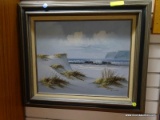 (R1) FRAMED OIL ON CANVAS OF A BEACH SIDE SCENE WITH SEAGULLS FLYING ABOUT. IS SIGNED REMINGTON IN