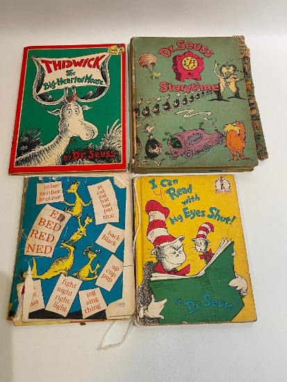 (S11K) VINTAGE DR SUESS CHILDREN'S BOOKS THIDWICK THE BIG HEARTED MOOSE, DR SUESS STORYTIME, HOP ON