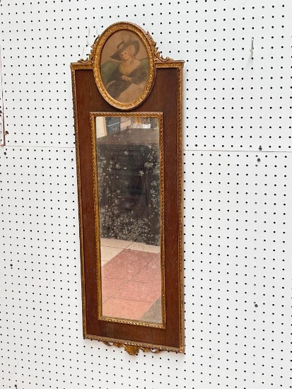 (S12L) GILT AND WOOD GESSO FRAME FRENCH TRUMEAU MIRROR WITH PORTRAIT OF BUXOM VICTORIAN LADY