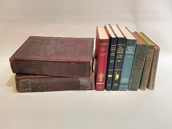 (S14N) ANTIQUE ORNATE BOUND BOOKS INCLUDING G.A. HENTY, DICTIONARY AND MORE; CONDITION ISSUES