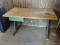 (SHOP) WOODEN WORK TABLE- 48 IN X 27 IN X 27 IN. ITEM IS SOLD AS IS WHERE IS WITH NO GUARANTEES OR