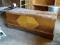 (SHOP) WALNUT DECO CEDAR CHEST WITH TRAY- VERY GOOD CONDITION- 47 IN X 18 IN X 20 IN . ITEM IS SOLD