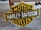 (SHOP) METAL HARLEY DAVIDSON SIGN- 36 IN X 28 IN. ITEM IS SOLD AS IS WHERE IS WITH NO GUARANTEES OR