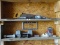 (SHOP) WALL SHELF LOT, INCLUDES- DIESEL ENGINE OIL, HAND WEIGHTS, 2 LOCKS WITH KEYS, 2 INCH IMPACT