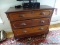 (MBR) ANTIQUE WALNUT VICTORIAN 4 DRAWER DRESSER (1 DRAWER IS HIDDEN) WITH MUSTACHE PULLS AND SOLID