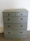 (GAR) 5 DRAWER GREEN PAINTED CHEST WITH METAL KNOB STYLE PULLS. MEASURES 27 IN X 15 IN X 32 IN. ITEM