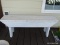 (OUT) WHITE PAINTED OUTDOOR BENCH. MEASURES 48 IN X 12 IN X 14 IN. ITEM IS SOLD AS IS WHERE IS WITH