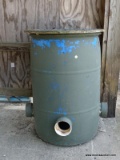 (SHED1) LARGE BARREL CHICKEN FEEDER- 21 IN DIA. X 36 IN H