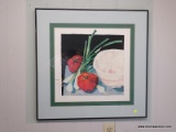(APARTMENT) FRAMED WATERCOLOR BY CAROL RILEY- DOUBLE MATTED IN BLACK FRAME- 25. 5 IN X 25 IN. ITEM