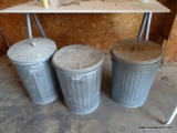 (SHOP) 3 ALUMINUM 30 GAL. GARBAGE CANS CONTAINING CHICKEN AND HORSE FEED. ITEM IS SOLD AS IS WHERE