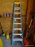(SHOP) WERNER FIBERGLASS 8 FT. STEP LADDER. ITEM IS SOLD AS IS WHERE IS WITH NO GUARANTEES OR